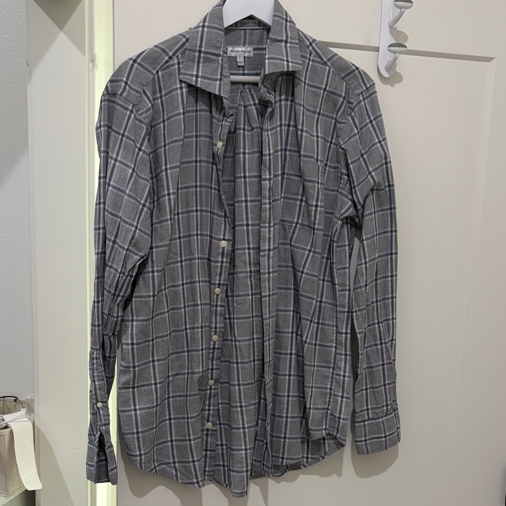 Peter Millar Charcoal Checkered Men's Shirt